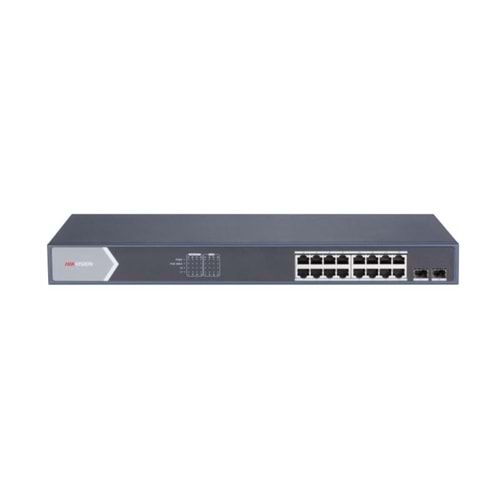HIKVISION 16 PORT GIGABIT POE SWITCH / 2 X FİBER OPTİK UPLINK GIGABIT PORT,250W TOPLAM GÜÇ)