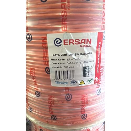 ERSAN CAT 6 BAKIR 23 AWG UTP (CU/HFFR) 500 METRELİK MAKARA HALOGEN FREE(YANGIN GÜVENLİKLİ DIŞ KILIF)