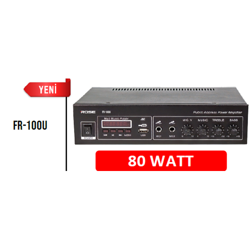 ROSE 80 W MONO 2 MİKROFON GİRİŞLİ TRAFOLU TRAFOSUZ ÇIKIŞLI AMFİ