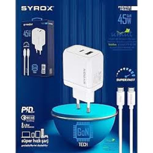 SYROX 65WATT SUPER HIZLI TYPE-C TO TYPE-C KABLOLU ŞARJ ALETİ