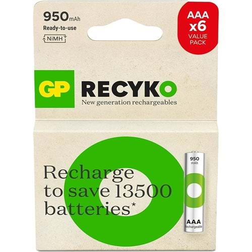 GP RECYKO 950 MAH AAA İNCE ŞARJLI PİL(2ADET FİYATI)