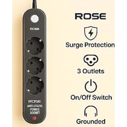 ROSE AKIM KORUMALI 3MT KABLOLU PRİZ