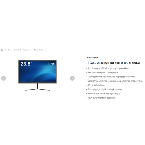 HİLOOK 23,8 İNC LED MONİTOR FHD 100HZ