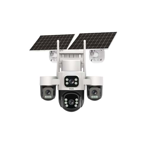 INOX 4 KAMERALI 1 PTZ 3 SABİT 4G SİM KARTLI AOV KAMERA ÇİFT GÜNEŞ PANEL(UYGULAMA:HiEasy,AOV SÜREKLİ KAYIT,GECE RENKLİ GÖRÜŞ,HAREKET ALGILAMA,UYGULAMA BİLDİRİMİ,OTOMATİK TAKİP,ÇİFT YÖNLÜ SES,256 GB SD KART DESTEK)