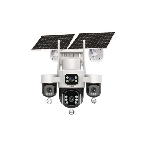 INOX 4 KAMERALI 3 PTZ 1 SABİT 4G SİM KARTLI AOV KAMERA ÇİFT GÜNEŞ PANEL(UYGULAMA:HiEasy,AOV SÜREKLİ KAYIT,GECE RENKLİ GÖRÜŞ,HAREKET ALGILAMA,UYGULAMA BİLDİRİMİ,OTOMATİK TAKİP,ÇİFT YÖNLÜ SES,256 GB SD KART DESTEK)