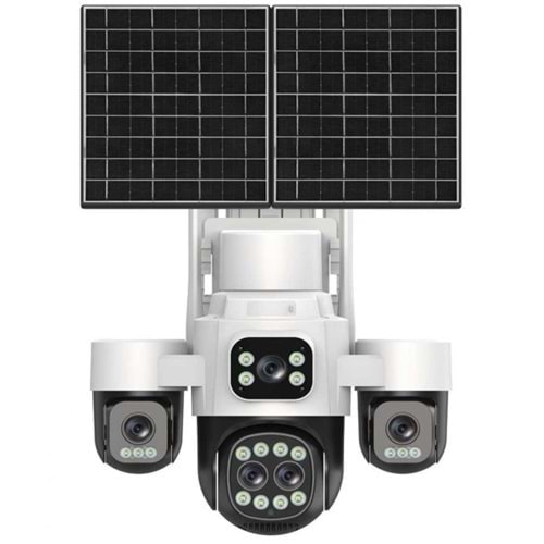 INOX 5 KAMERALI 3 PTZ 1 SABİT (18X ZOOM) 4G SİM KARTLI AOV KAMERA ÇİFT GÜNEŞ PANEL(UYGULAMA:HiEasy,AOV SÜREKLİ KAYIT,GECE RENKLİ GÖRÜŞ,HAREKET ALGILAMA,UYGULAMA BİLDİRİMİ,OTOMATİK TAKİP,ÇİFT YÖNLÜ SES,256 GB SD KART DESTEK)
