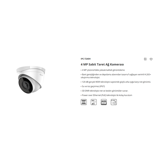 HİLOOK 4 MP IP DOME 2,8 MM 30 METRE IR KAMERA