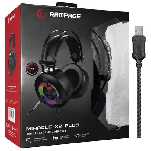 Rampage Siyah RGB Led 7.1 Surround Sound System Gaming Mikrofonlu Oyuncu Kulaklığı