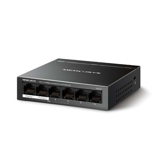 Tp-Link Mercusys MS106LP 4 Port 10/100 Mbps Poe+ 2 Port 10/100 Mbps Uplink Switch Metal Kasa