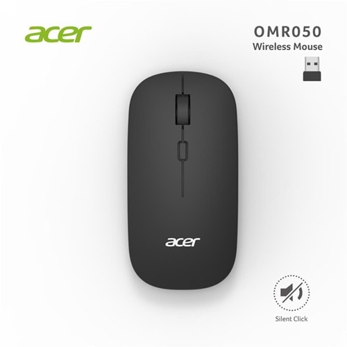 Acer Omr050 Siyah Kablosuz Sessiz Tuşlu Mouse 1000-1200-1600 DPI (PİL HEDİYE)