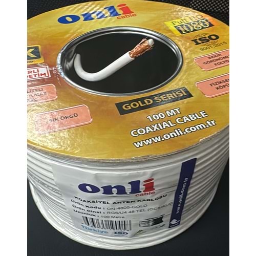 ONLİ RG6 U4 48 TEL 1.02 (CCS/AL) KOAKSİYEL ANTEN KABLOSU 100 MT DHL GOLD BAKIR GÖRÜNÜMLÜ FOLYO