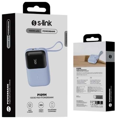 S-link 10000mAh 5W Mavi LCD Taşınabilir Pil Şarj Cihazı Powerbank