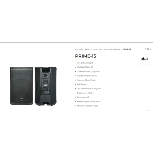 WÖLLER PRIME 15 15 İNC AKTİF KABİN HOPARLÖR 1600 WATT PREMİUM SERİ