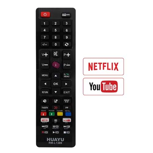 HUAYU KL RM-L1389 NETFLIX - YOUTUBE TUŞLU VESTEL UNIVERSAL LCD LED TV KUMANDAHUAYU KL RM-L1389 NETFLIX - YOUTUBE TUŞLU VESTEL UNIVERSAL LCD LED TV KUMANDA