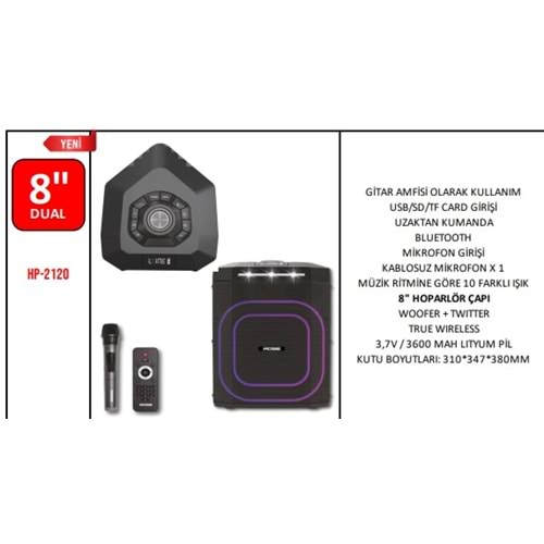 ROSE HP-2120 8 INCH PARTYBOX BLUETOOHT AMFİ HOPARLÖR