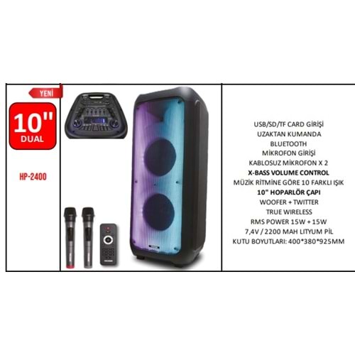 ROSE HP-2400 2*10 INCH PARTYBOX BLUETOOHT AMFİ HOPARLÖR