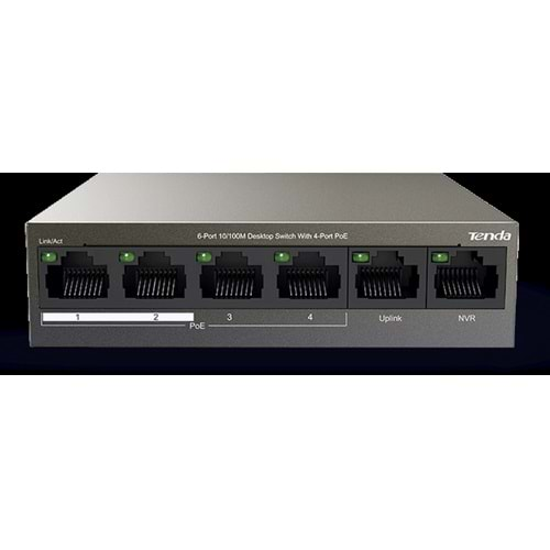 TENDA 6 PORT 4 PORT POE +10/100+2 PORT UPLİNK SWİTCH ÇELİK KASA ROCK MOUNT