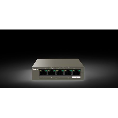 TENDA 63 W 5 PORT 4 PORT POE+ GIGABIT 10/100/1000 SWITCH ÇELİK KASA (6KV Yıldırım Koruması | 58W Maksimum PoE Çıkış Gücü Port başına 30W PoE çıkış gücü)