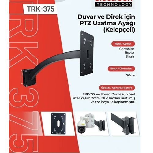 TRK DUVAR VE DİREK MONTAJLI UZATMA BRAKETİ, Speed dome ve çok amaçlı kamera dış mekan uzatma braketi 70 cm uzunluk