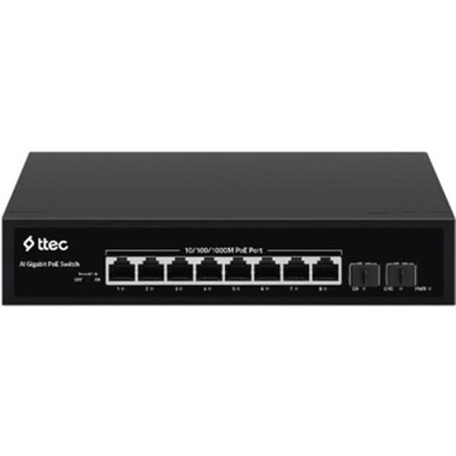 ttec 10120P 8 Portlu, 10/100 Fast Ethernet, Tak Çalıştır Switch, 2 Fast Ethernet Uplink, 8 Port PoE+(120W) (TSS)