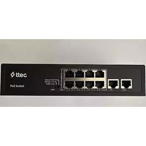 ttec 10120PG 8 Portlu, 10/100 Fast Ethernet, Tak Çalıştır Switch, 2 Gigabit Uplink, 8 Port PoE+ (120W)(TSS)