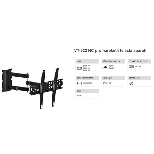 VONTECH 39İNC -55İNC HAREKETLİ TV ASKI APARATI KALİTELİ