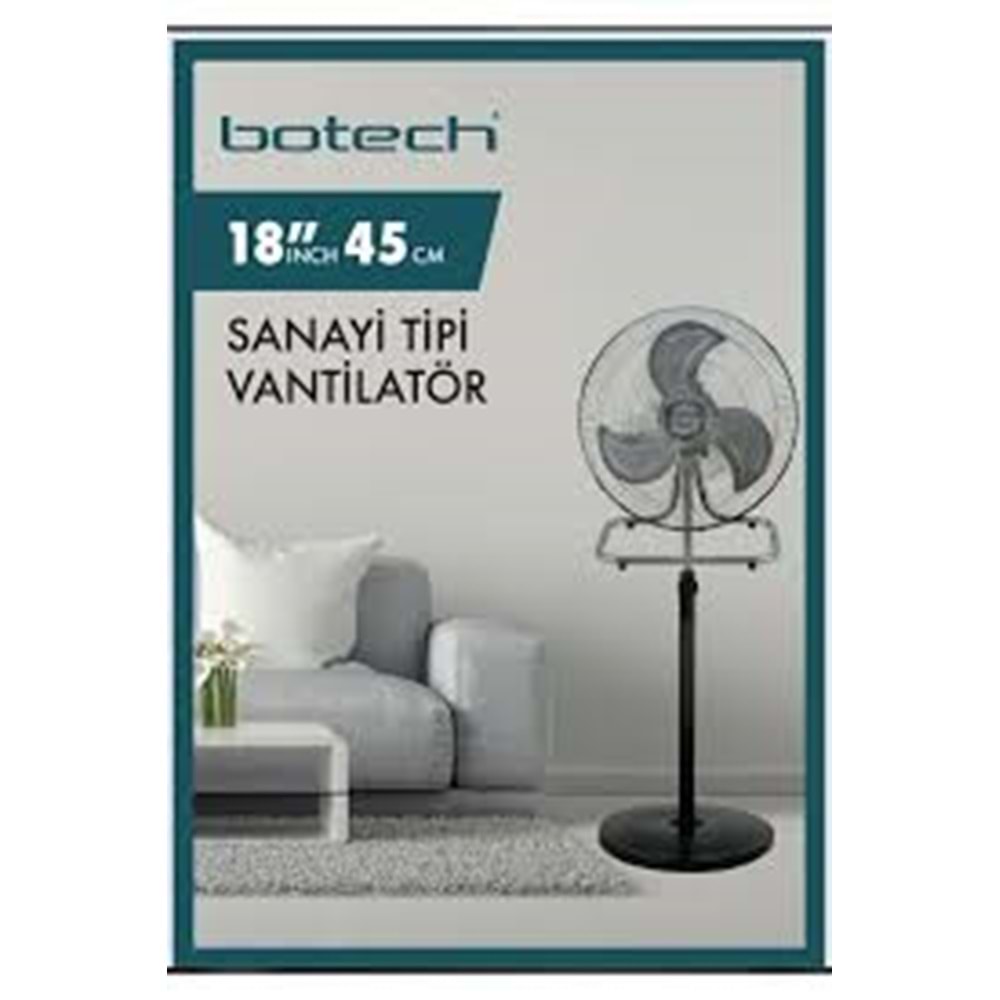 BOTECH 18INCH 45CM 3 KANAT 75 WATT SANAYİ TİP VANTİLATÖR DHL