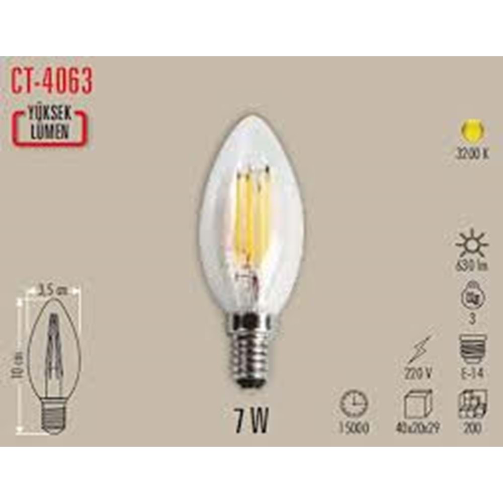 Cata Ct-4063 Edison Led Buji Ampul 7w Günışığı E14 DUY