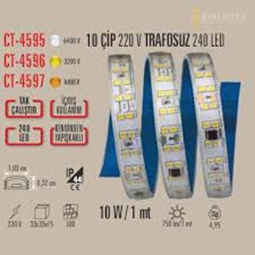 Cata 20W 240 Ledli 220V Trafosuz İç ve Dış Mekan BEYAZ Şerit LED