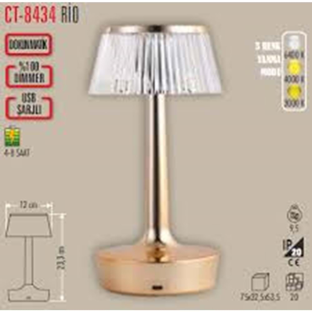 CATA CT 8434 2W Rio 3 Renk Modlu Şarjlı Masa Lambası