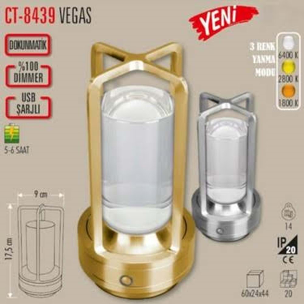 Cata CT-8439 Vegas Şarjlı Masa Lambası