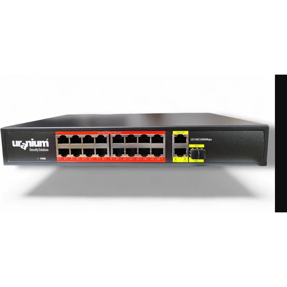 URANIUM POE-G1621SFP-300W 16 PORT GIGABIT POE + 2 GIGABIT RJ45 + 1 SFP UPLINK RACK SWITCH 300W