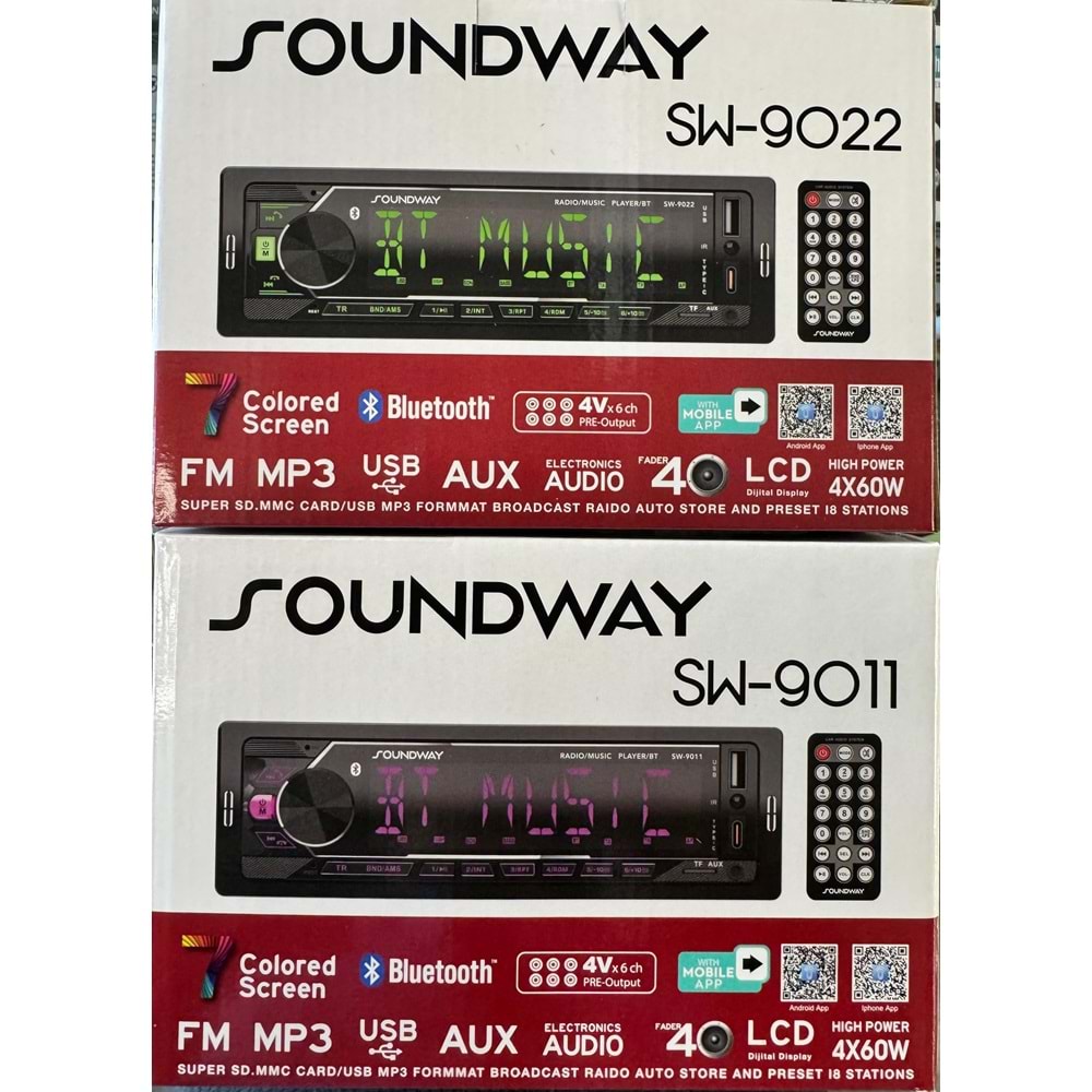 SUNDWAY SW-9022 GENİŞ EKRAN 7 RENK BLUETOOTH OTO TEYP